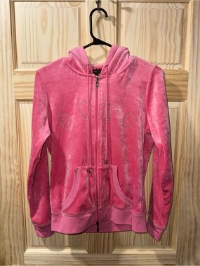 BCBG Pink Velour Zip Hoodie